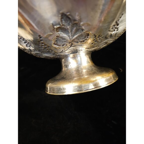 Antique Ornate Silver-Plated Pedestal Basket With Floral & Grapevine Design Scal - Picture 9 of 11